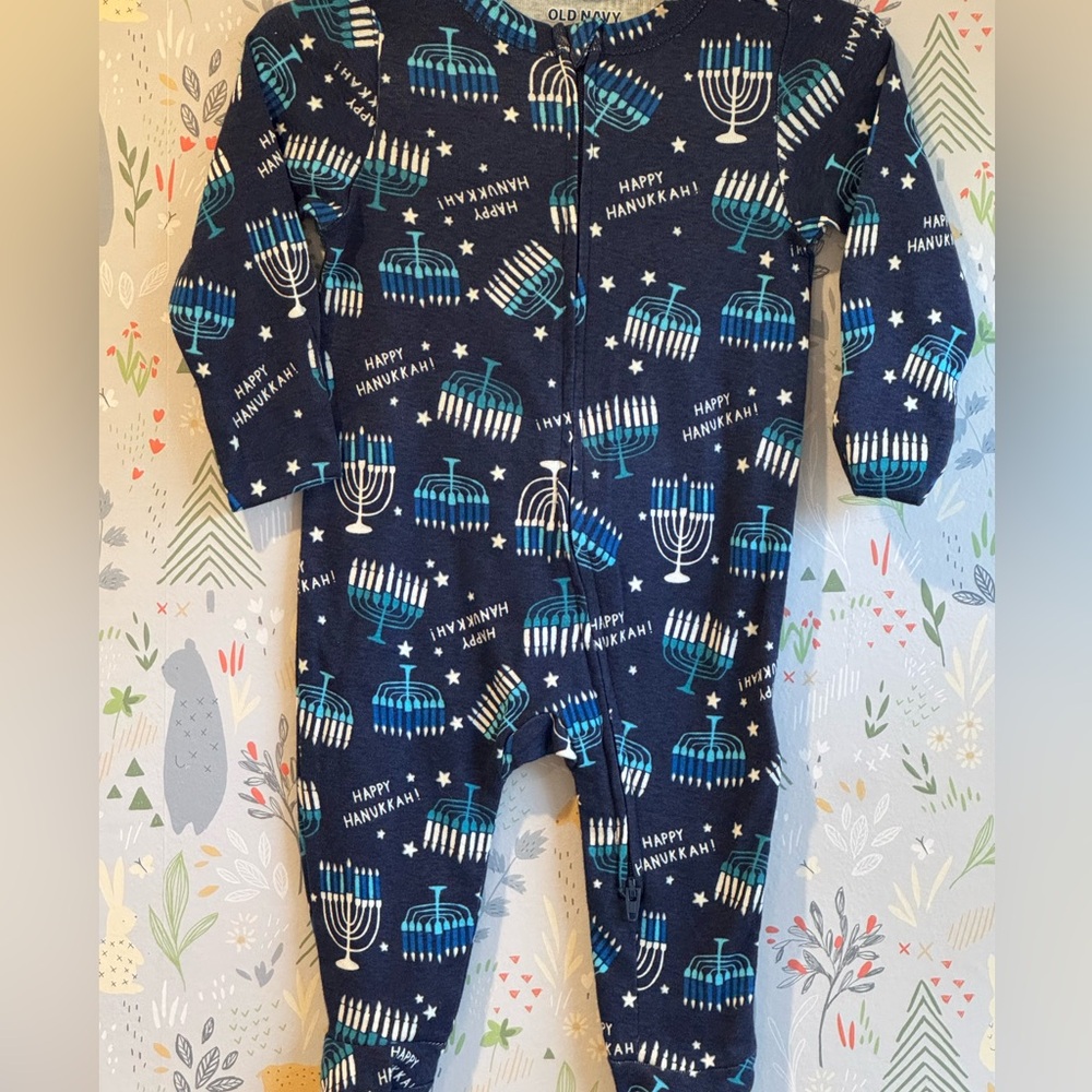 Old Navy Happy Hanukkah Menorah Hanukkiah 3-6 Mo Footed Sleep Play Baby Pajamas